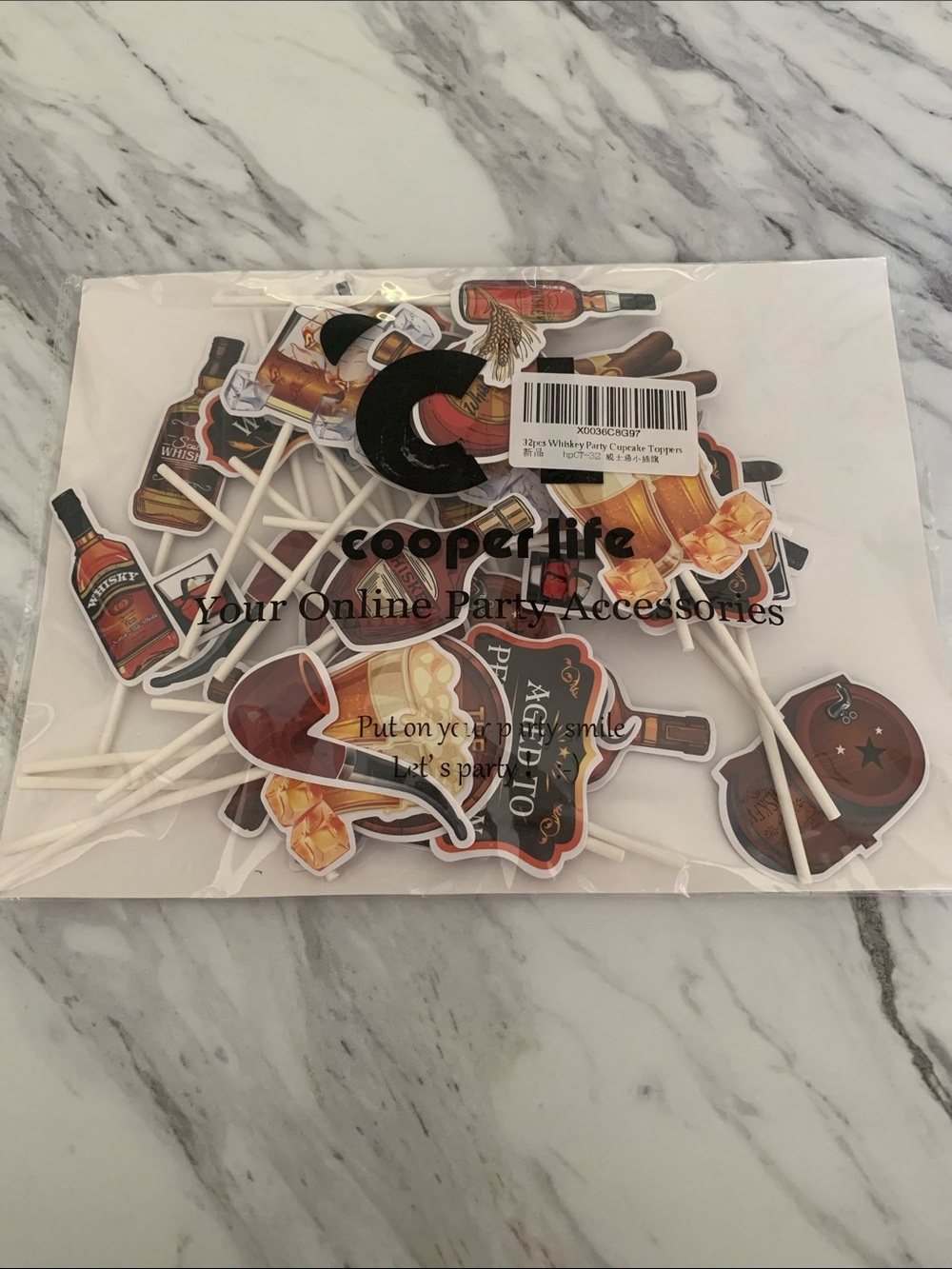 32 Piece Whiskey Party Cupcake Toppers Brand New